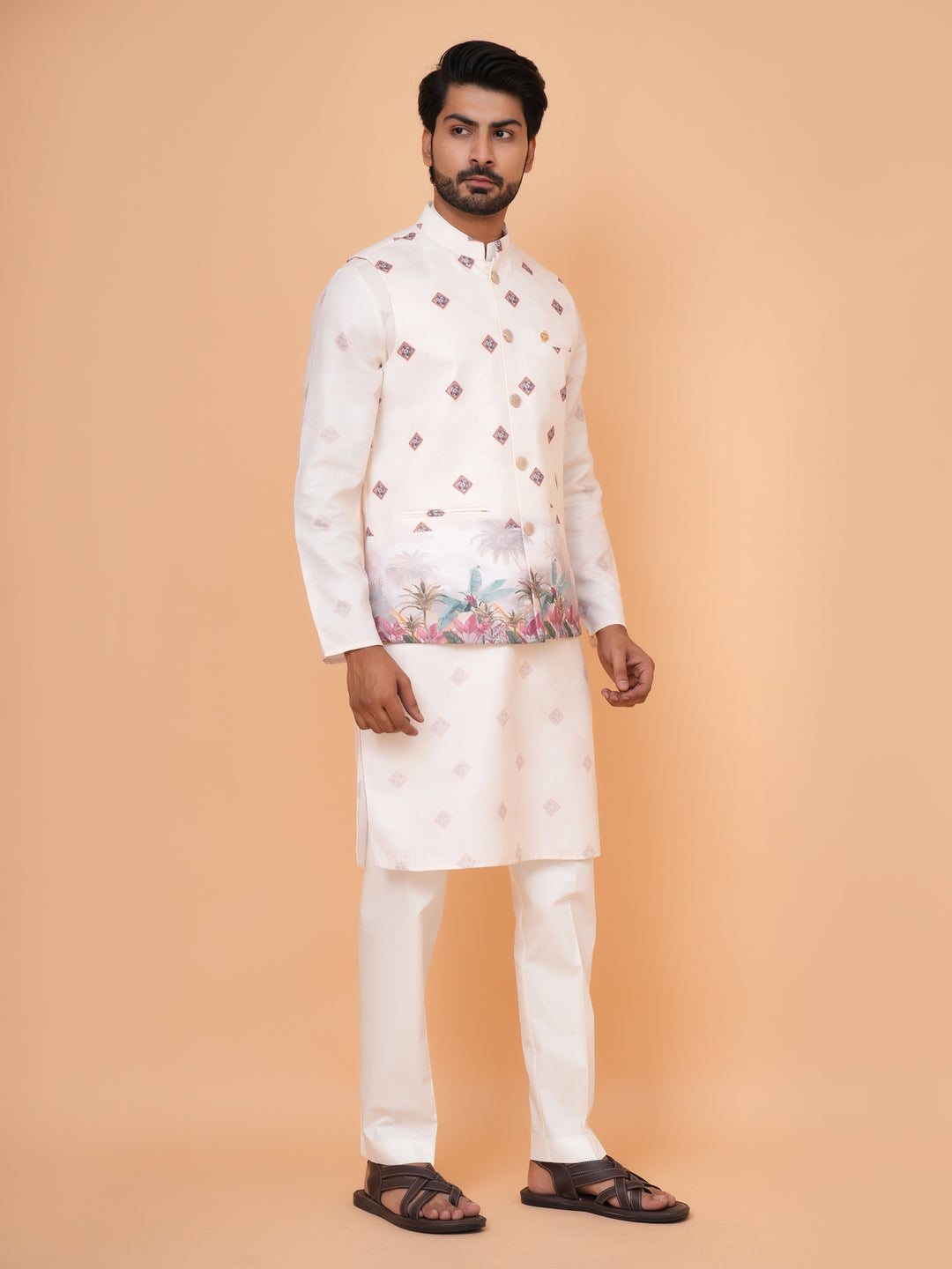 Digital Print Cream Jacket Kurta Set - JM43232-JK1