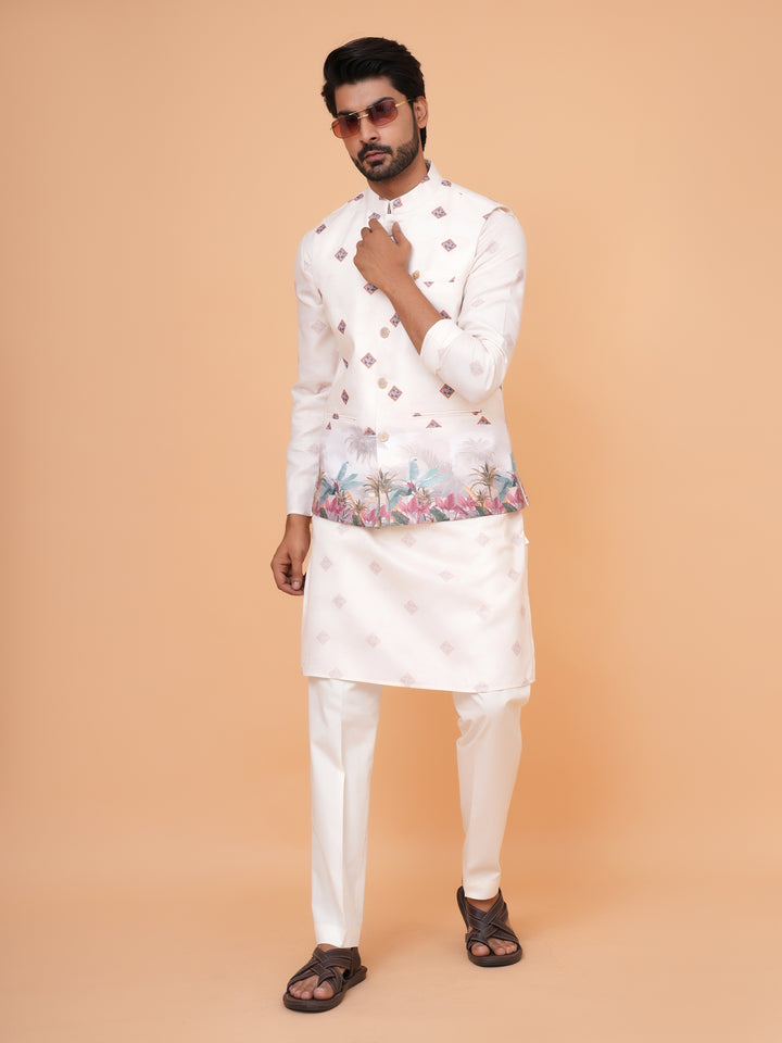 Digital Print Cream Jacket Kurta Set - JM43232-JK1