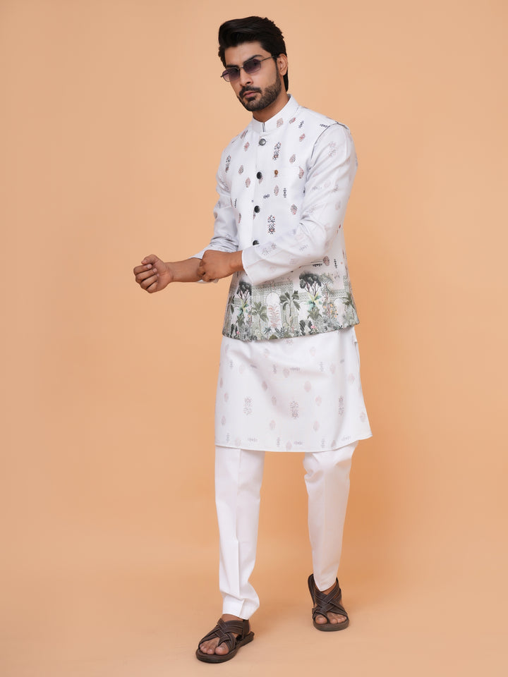 Digital Print Grey Jacket Kurta Set - JM43232-JK2