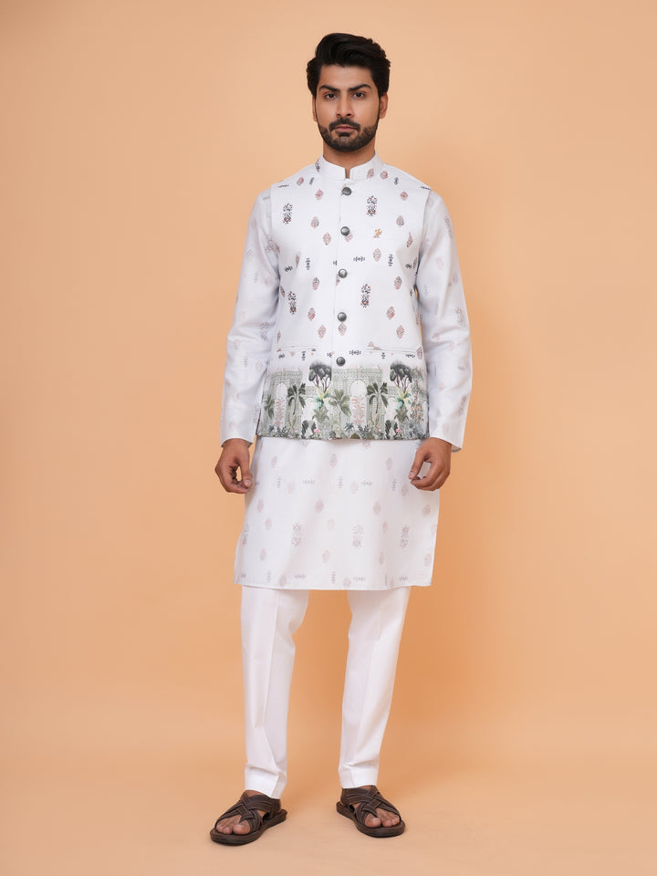 Digital Print Grey Jacket Kurta Set - JM43232-JK2
