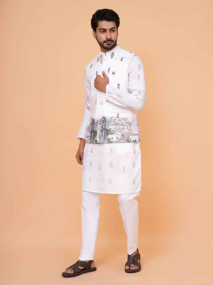 Digital Print Off White Jacket Kurta Set - JM43232-JK3