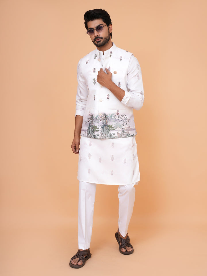 Digital Print Off White Jacket Kurta Set - JM43232-JK3
