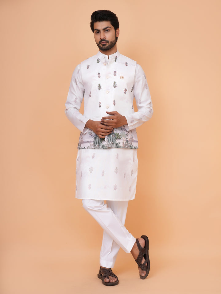 Digital Print Off White Jacket Kurta Set - JM43232-JK3