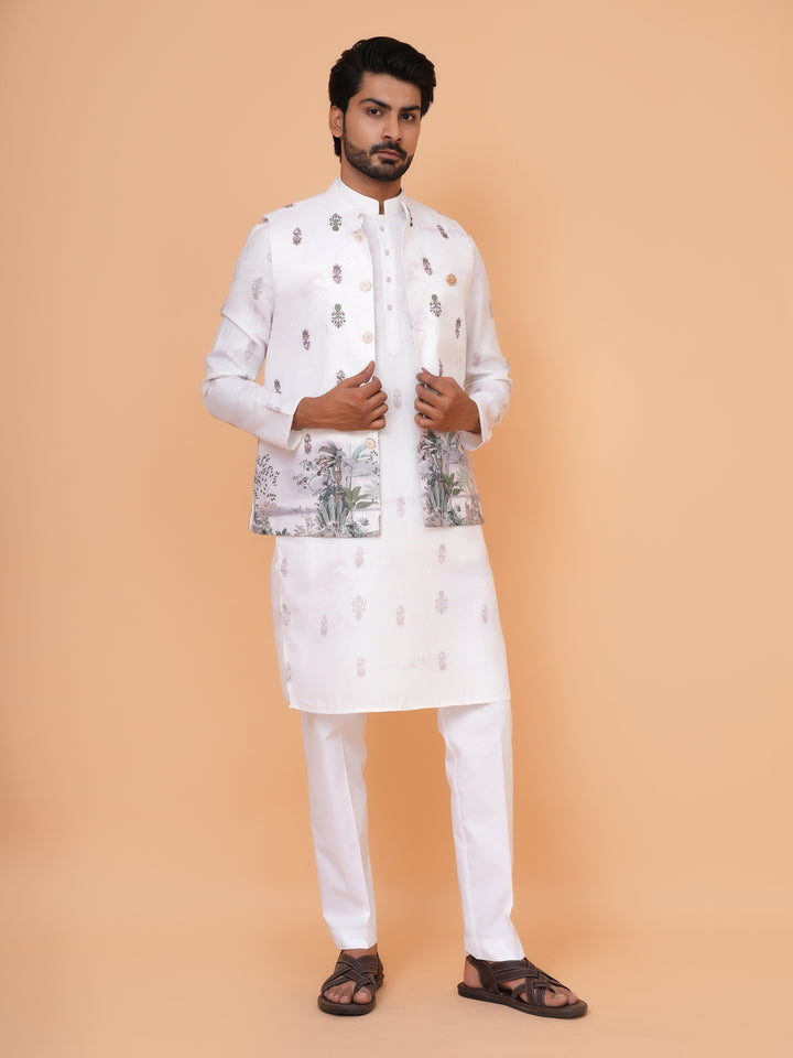 Digital Print Off White Jacket Kurta Set - JM43232-JK3