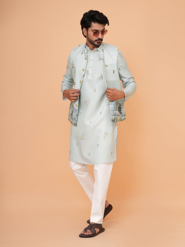 Digital Print Pista Jacket Kurta Set - JM43232-JK4