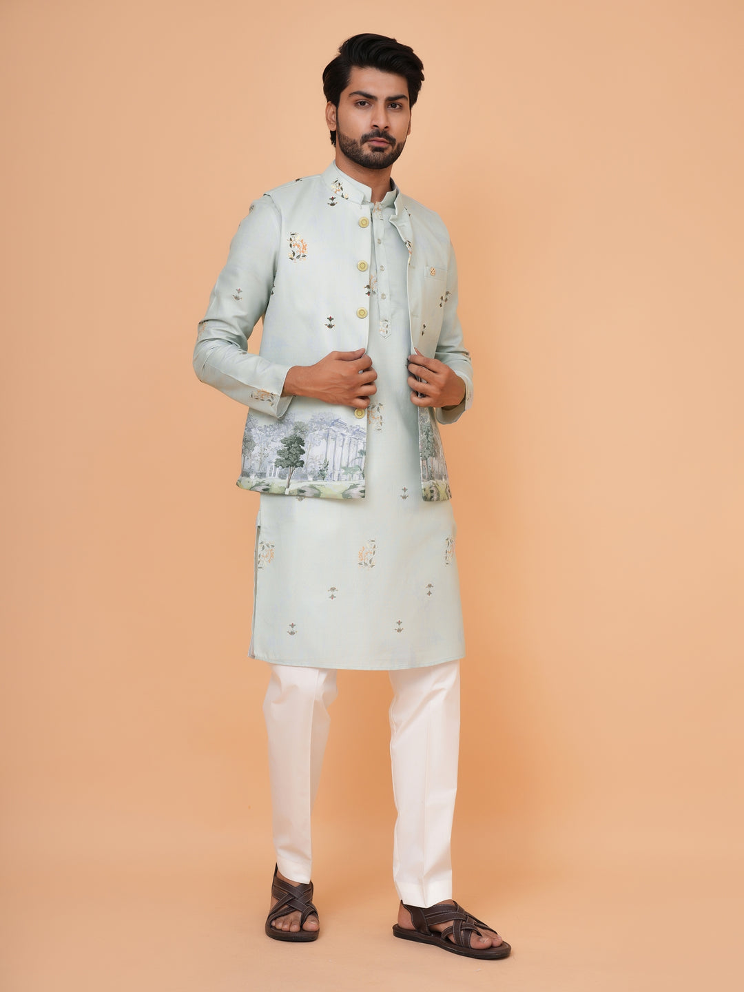 Digital Print Pista Jacket Kurta Set - JM43232-JK4