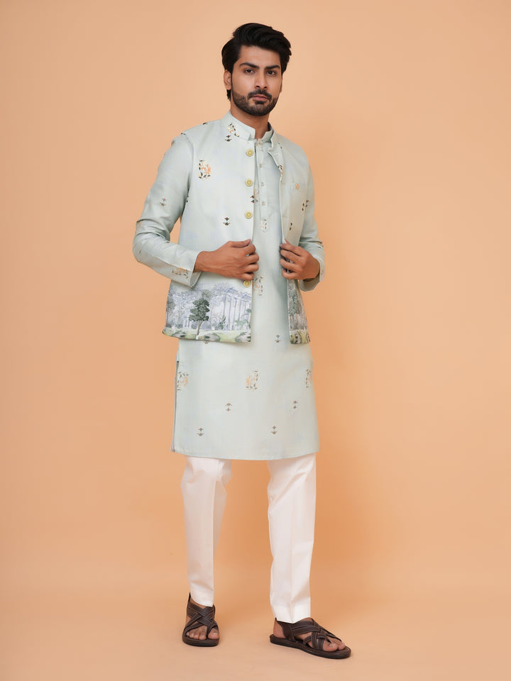 Digital Print Pista Jacket Kurta Set - JM43232-JK4