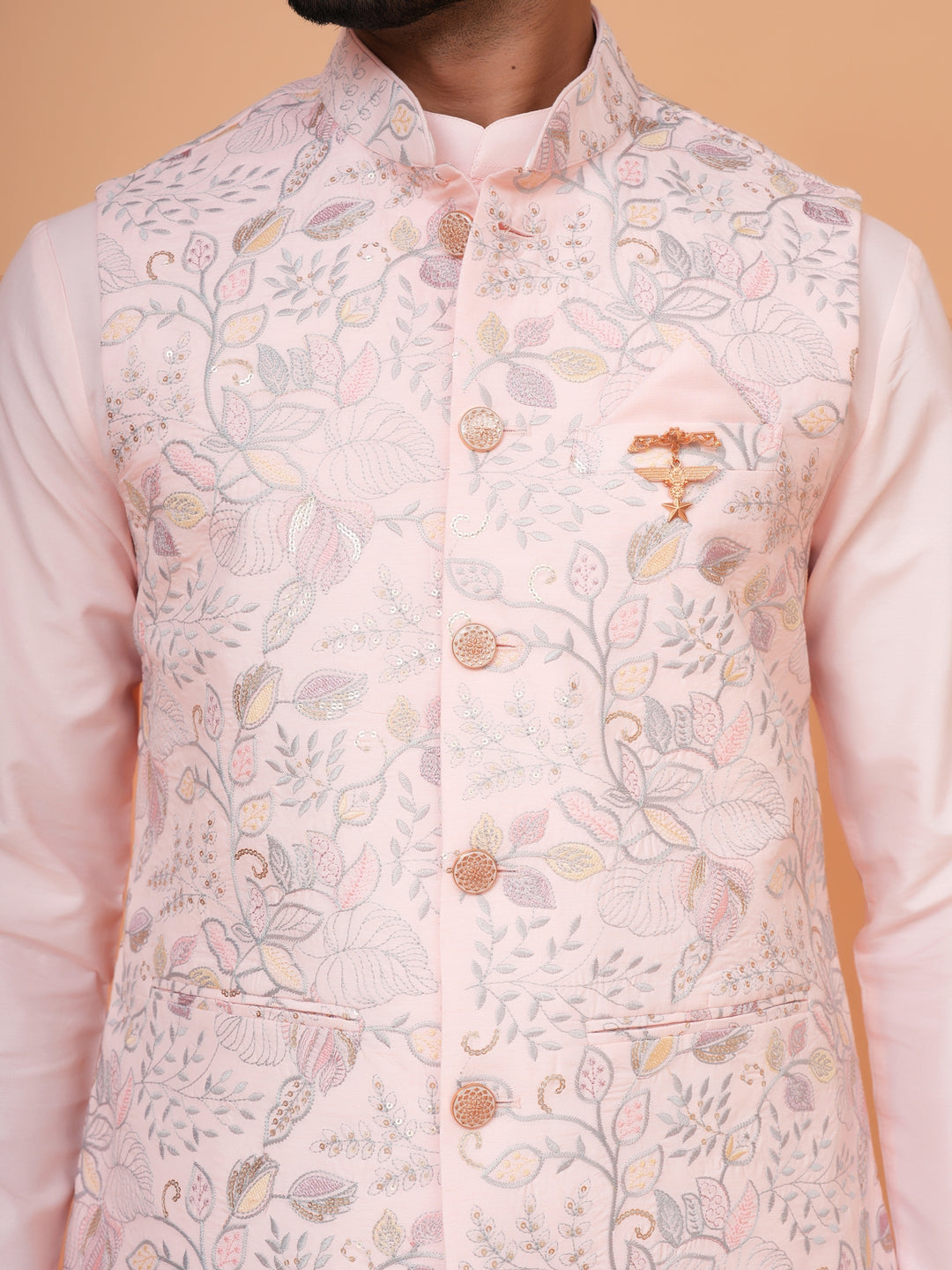 Leafs Pink Jacket Kurta Set - JM43456-1