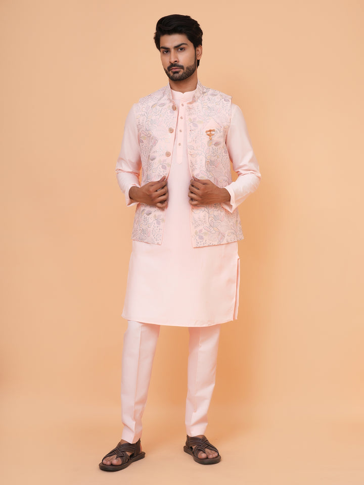 Leafs Pink Jacket Kurta Set - JM43456-1