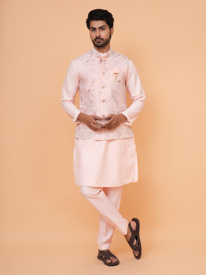 Leafs Pink Jacket Kurta Set - JM43456-1