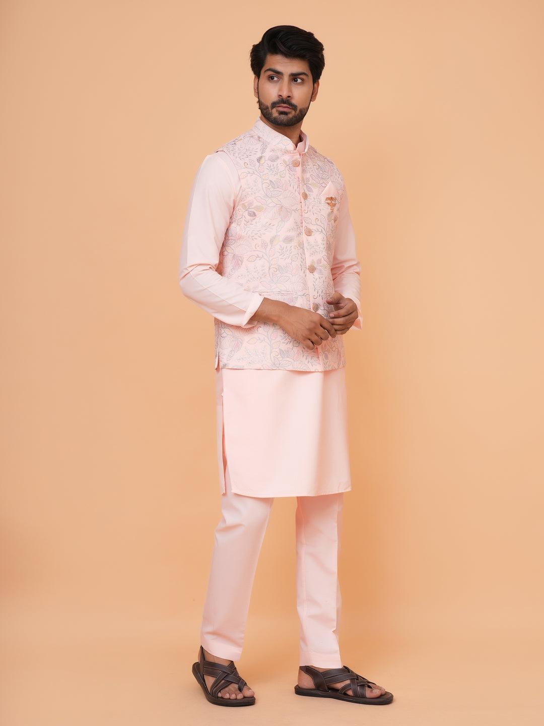 Leafs Pink Jacket Kurta Set - JM43456-1