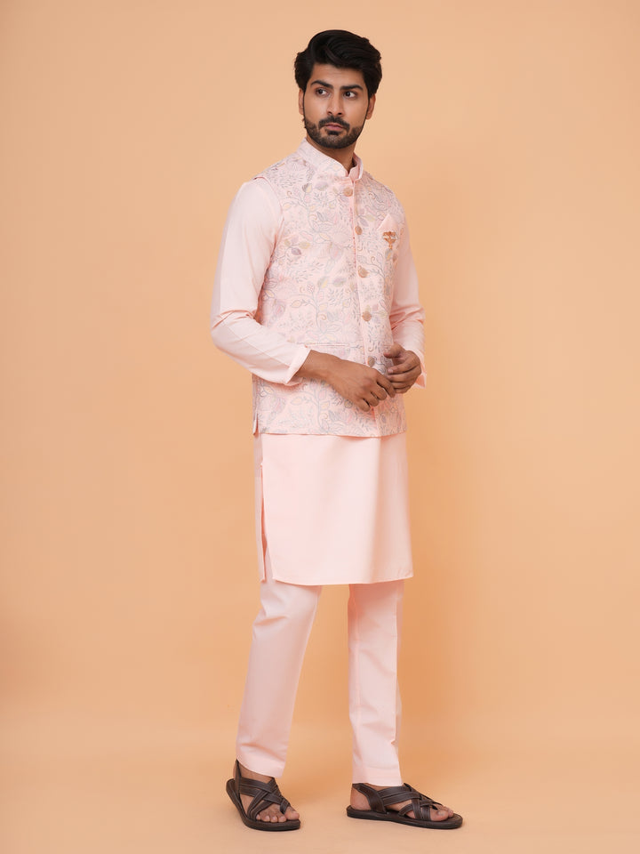 Leafs Pink Jacket Kurta Set - JM43456-1
