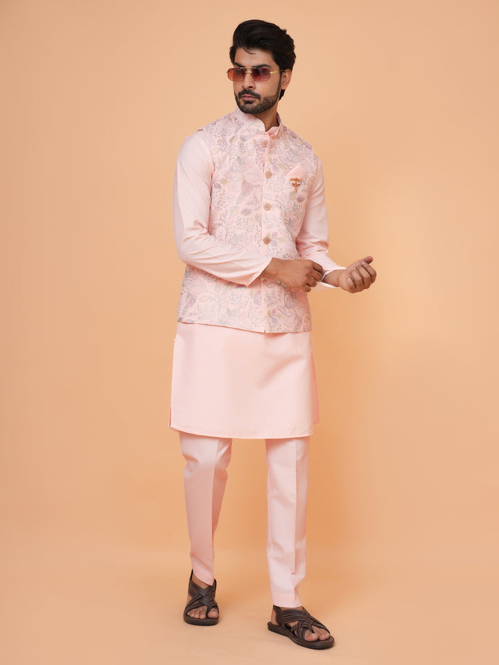 Leafs Pink Jacket Kurta Set - JM43456-1