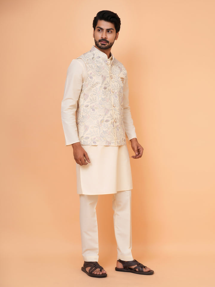 Leafs Yellow Jacket Kurta Set - JM43456-2