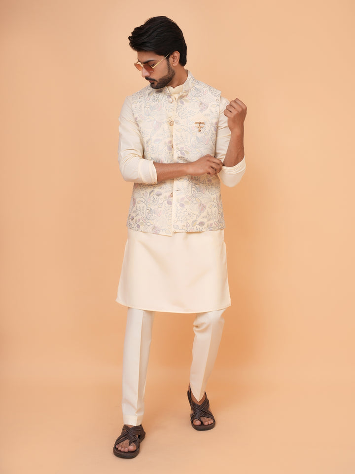 Leafs Yellow Jacket Kurta Set - JM43456-2