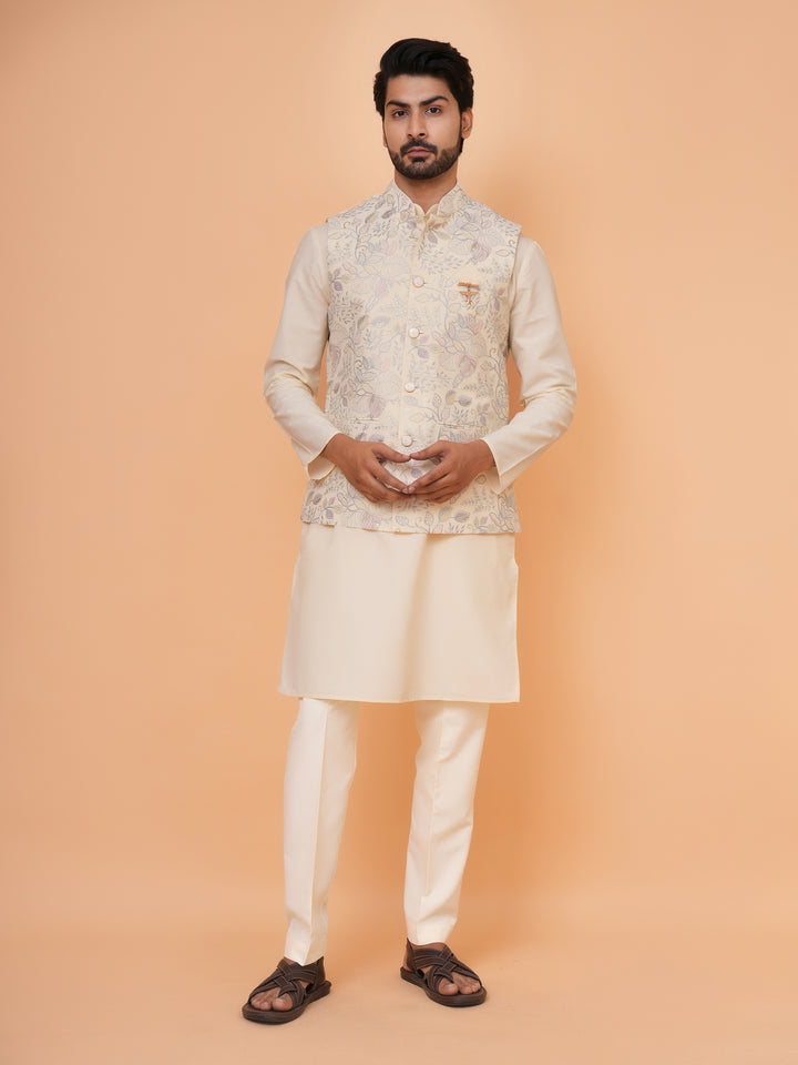 Leafs Yellow Jacket Kurta Set - JM43456-2