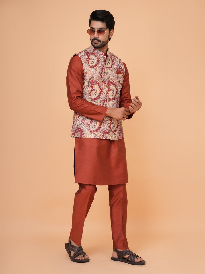 Sequence Wine Jacket Kurta Set - JM43553-1300F