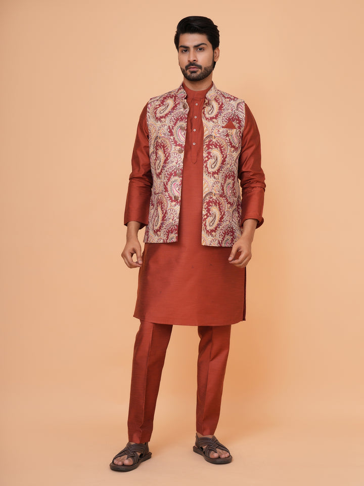Sequence Wine Jacket Kurta Set - JM43553-1300F