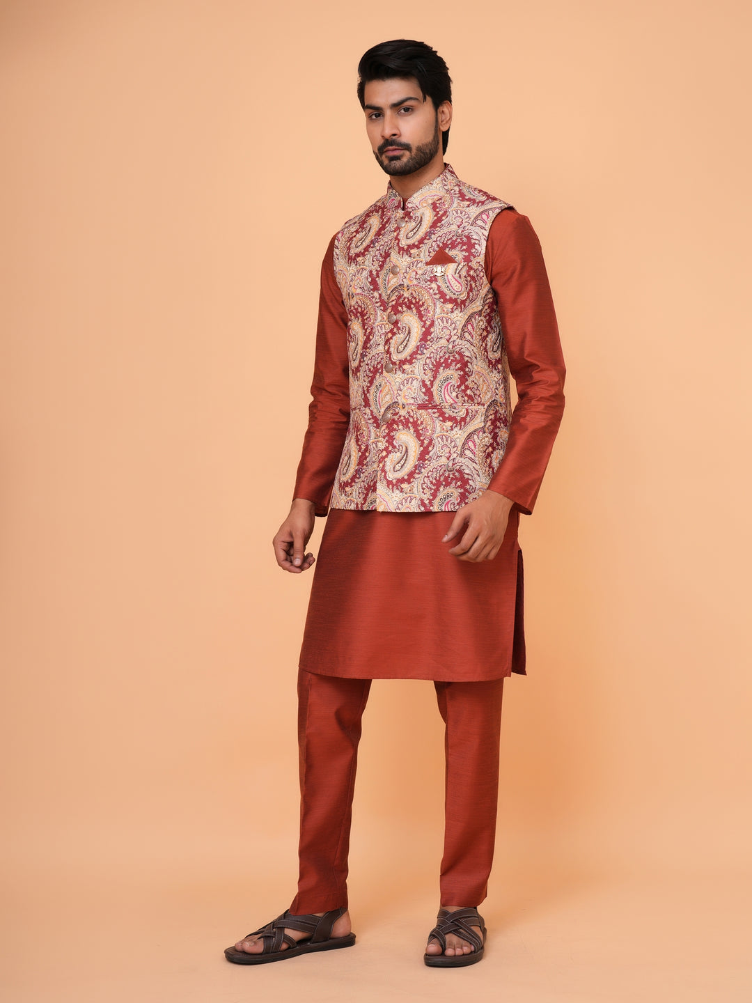 Sequence Wine Jacket Kurta Set - JM43553-1300F