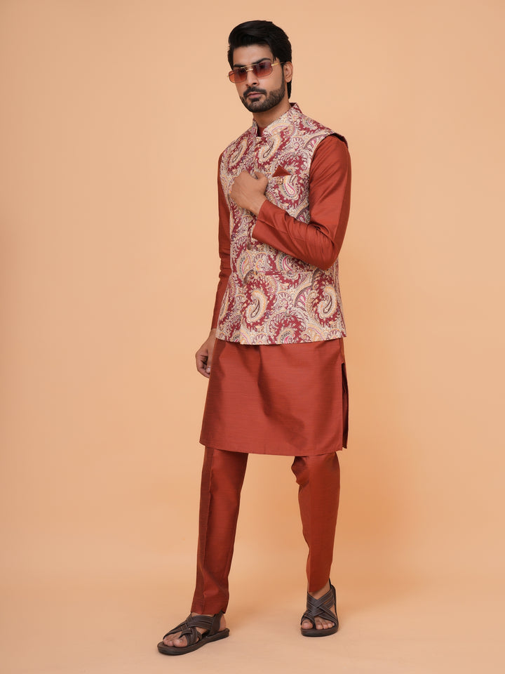 Sequence Wine Jacket Kurta Set - JM43553-1300F