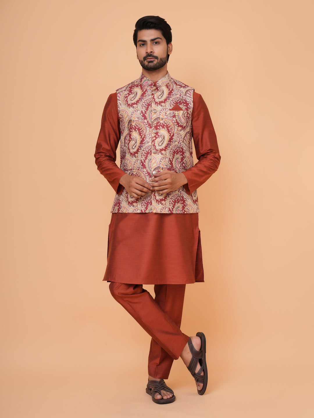 Sequence Wine Jacket Kurta Set - JM43553-1300F