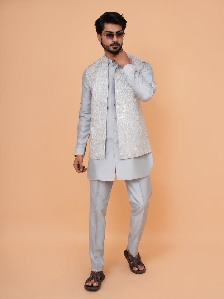 Sequence Grey Jacket Kurta Set - JT43484-66