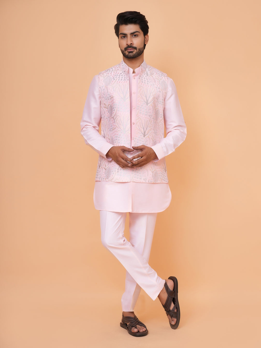Abstract Pink Jacket Kurta Set - JT43484-8727