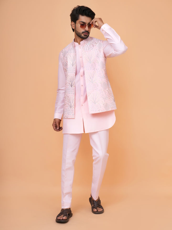 Abstract Pink Jacket Kurta Set - JT43484-8727