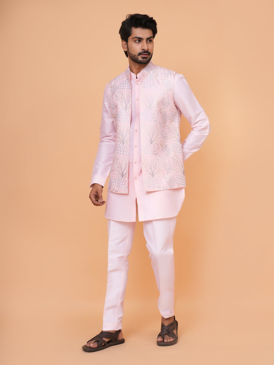 Abstract Pink Jacket Kurta Set - JT43484-8727