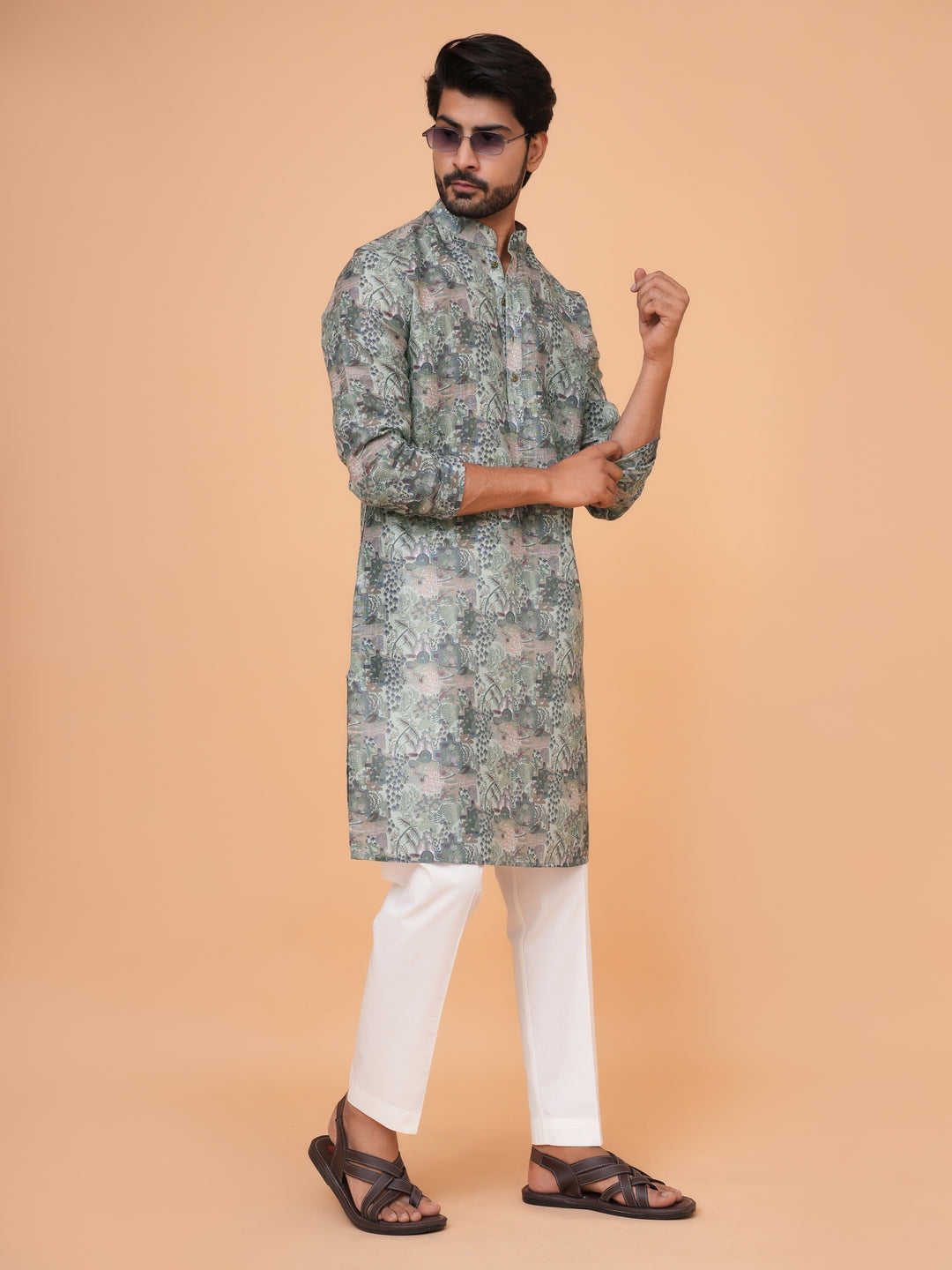 Abstract Green Kurta Set - KM37226-5