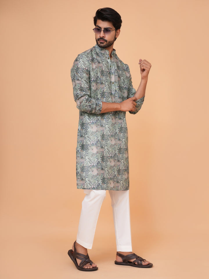 Abstract Green Kurta Set - KM37226-5