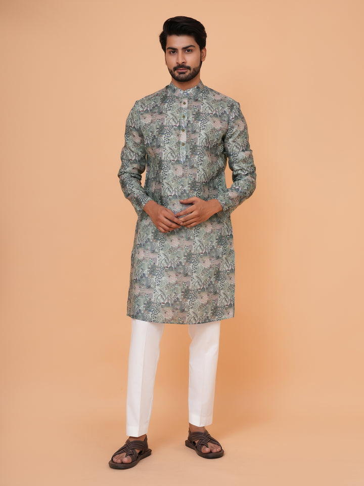 Abstract Green Kurta Set - KM37226-5