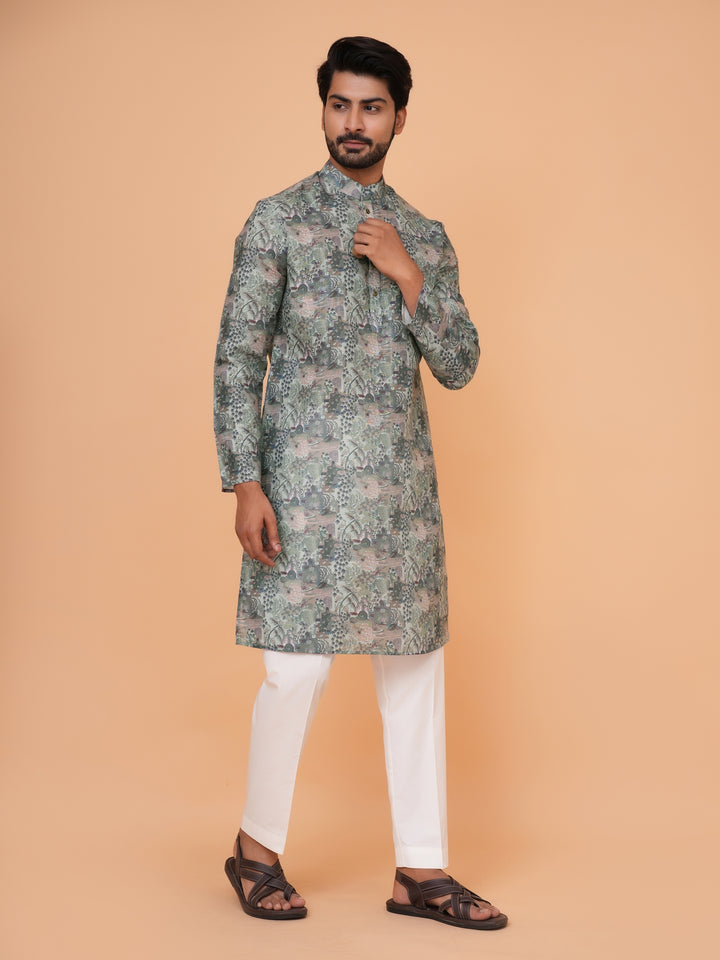Abstract Green Kurta Set - KM37226-5