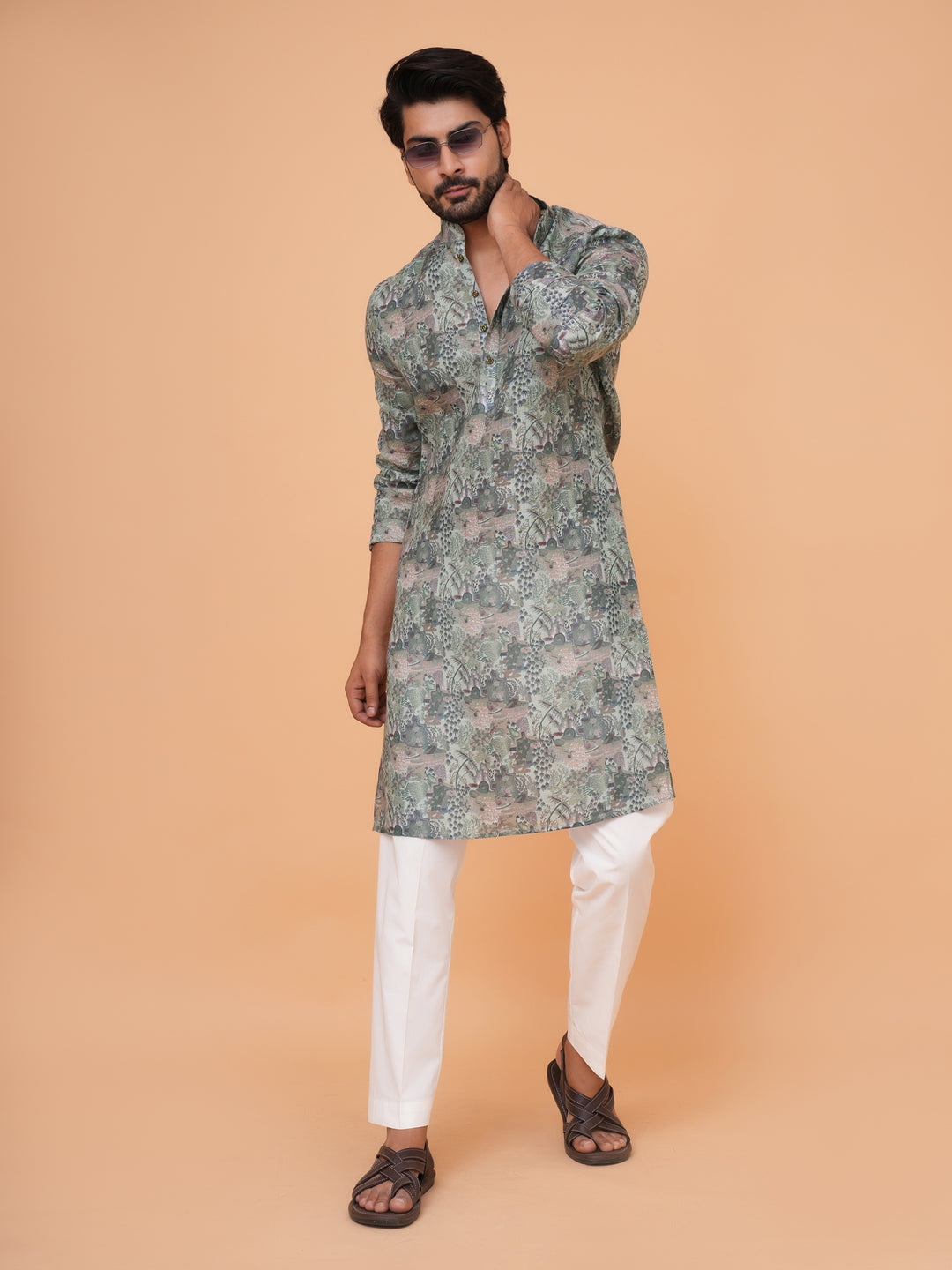 Abstract Green Kurta Set - KM37226-5