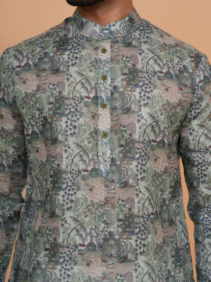 Abstract Green Kurta Set - KM37226-5