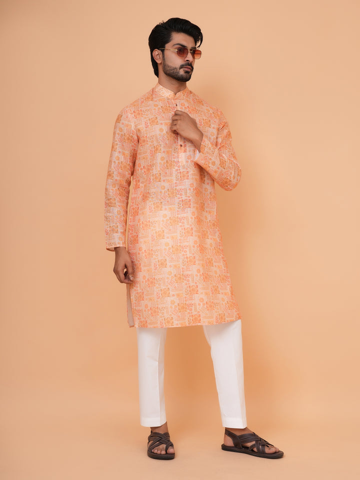 Abstract Orange Kurta Set - KM37226-3