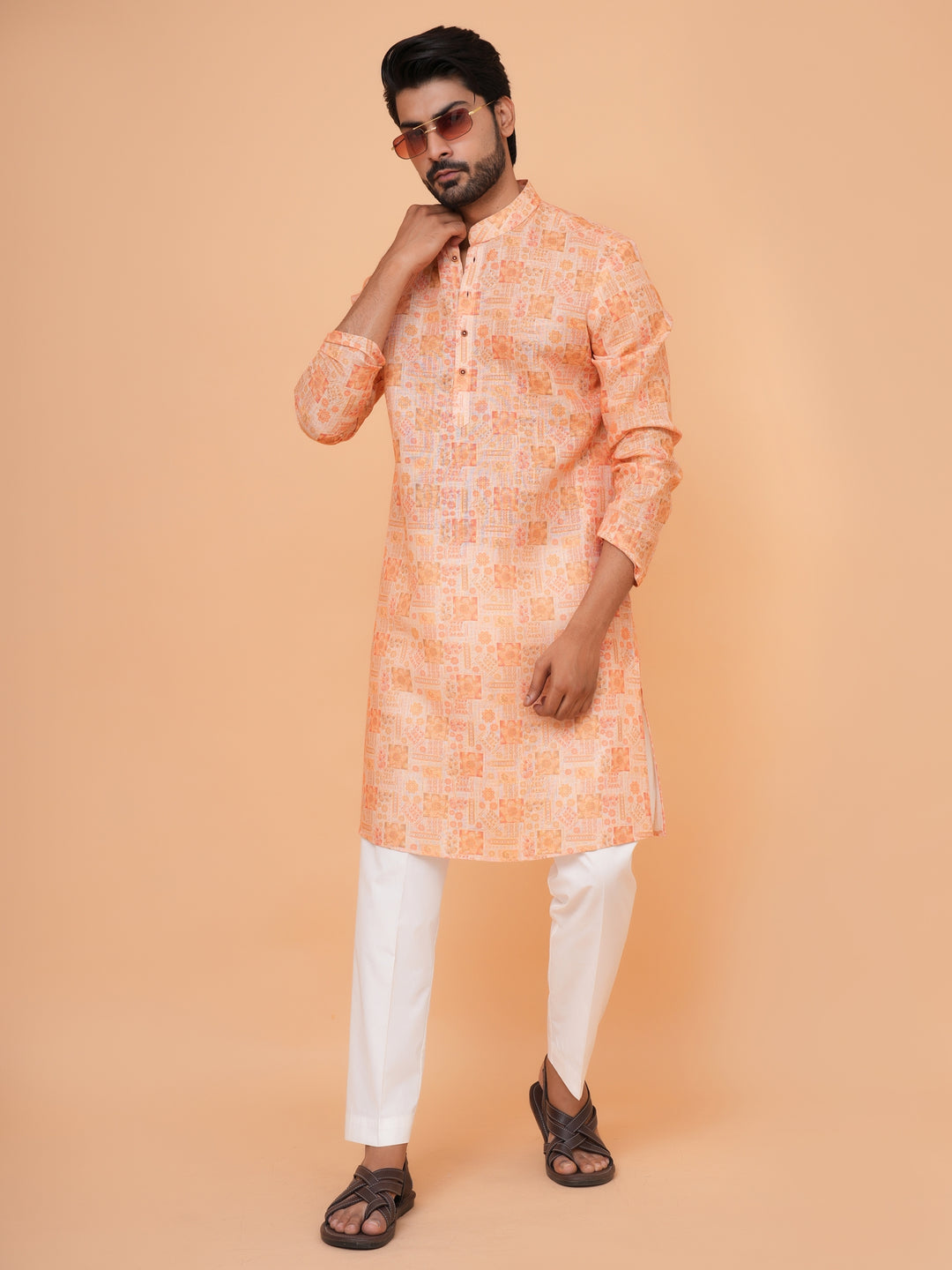 Abstract Orange Kurta Set - KM37226-3
