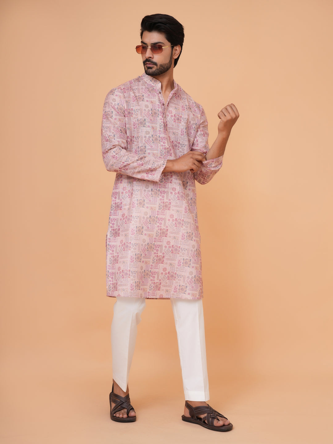 Abstract Peach Kurta Set - KM37226-6