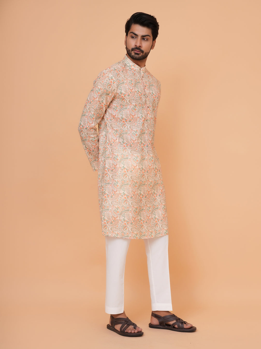 Paisley Orange Kurta Set - KM44731-3