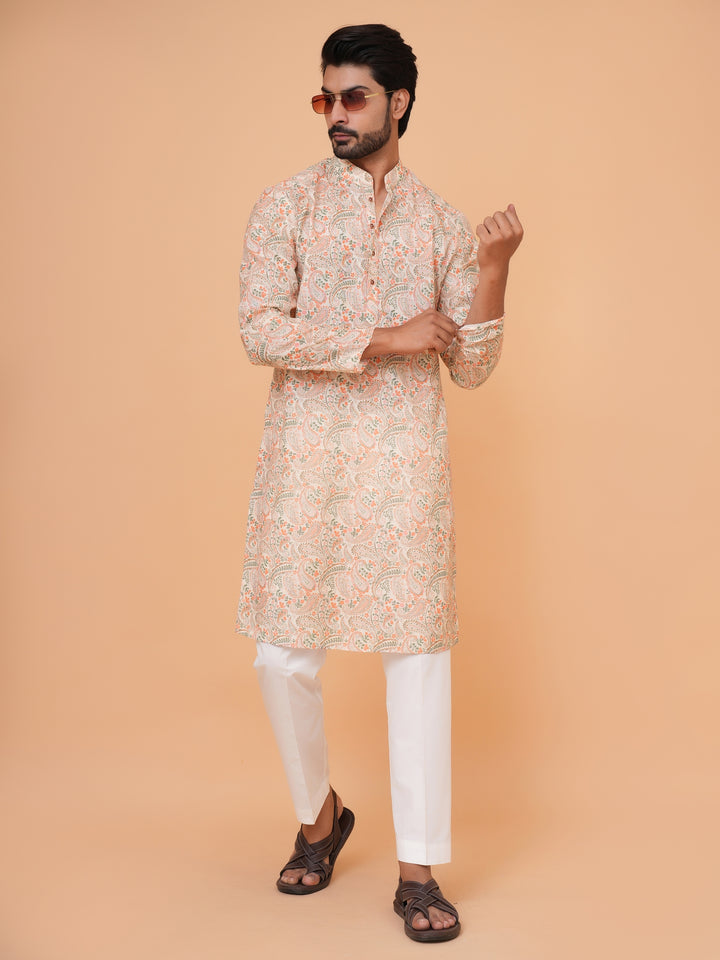 Paisley Orange Kurta Set - KM44731-3