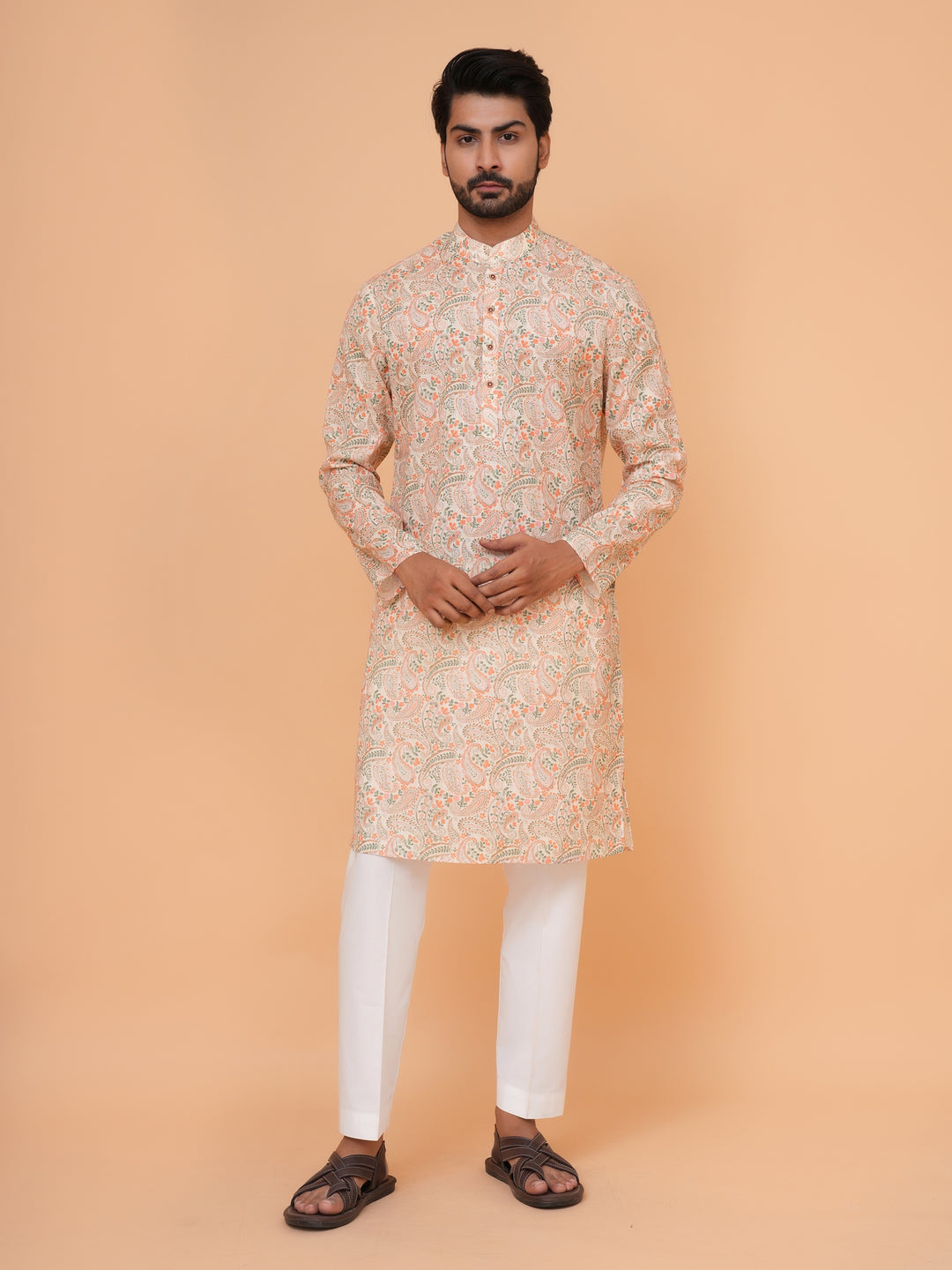 Paisley Orange Kurta Set - KM44731-3