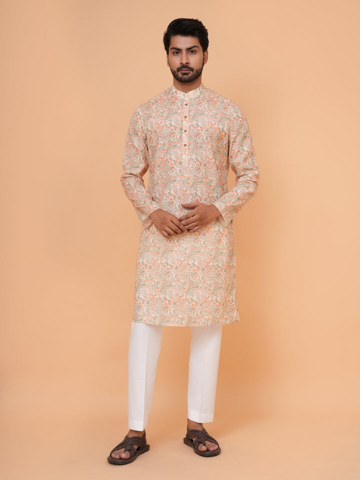 Paisley Orange Kurta Set - KM44731-3
