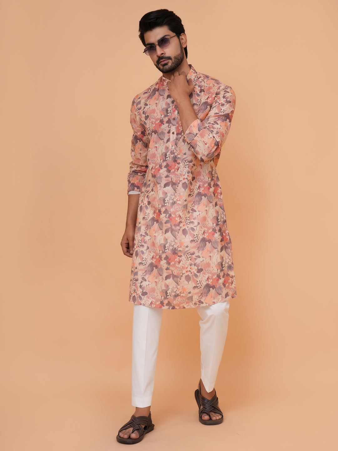 Abstract Brown Kurta Set - KM44732-11