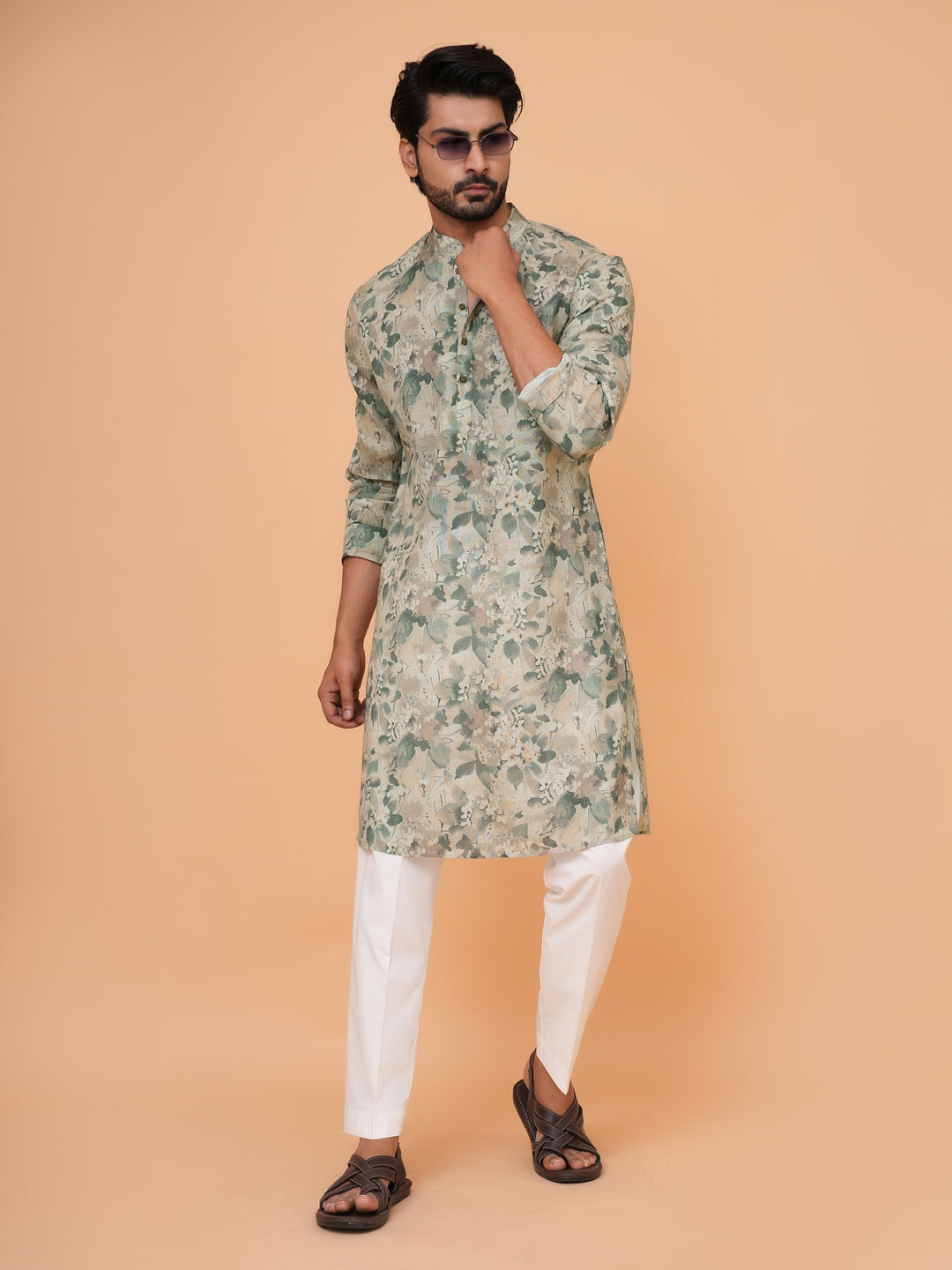 Abstract Green Kurta Set - KM44732-12