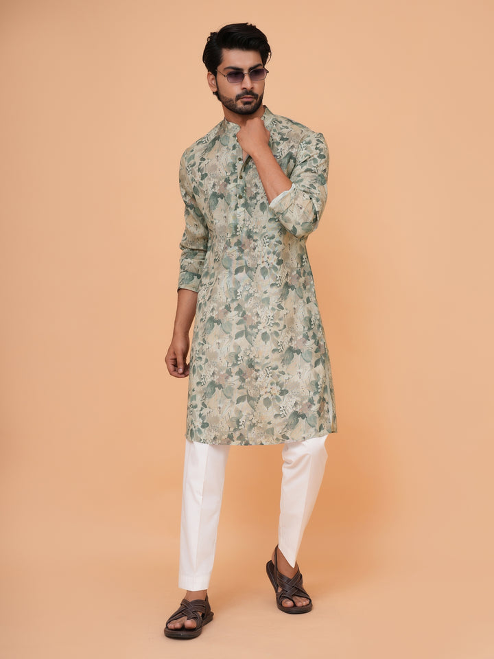 Abstract Green Kurta Set - KM44732-12