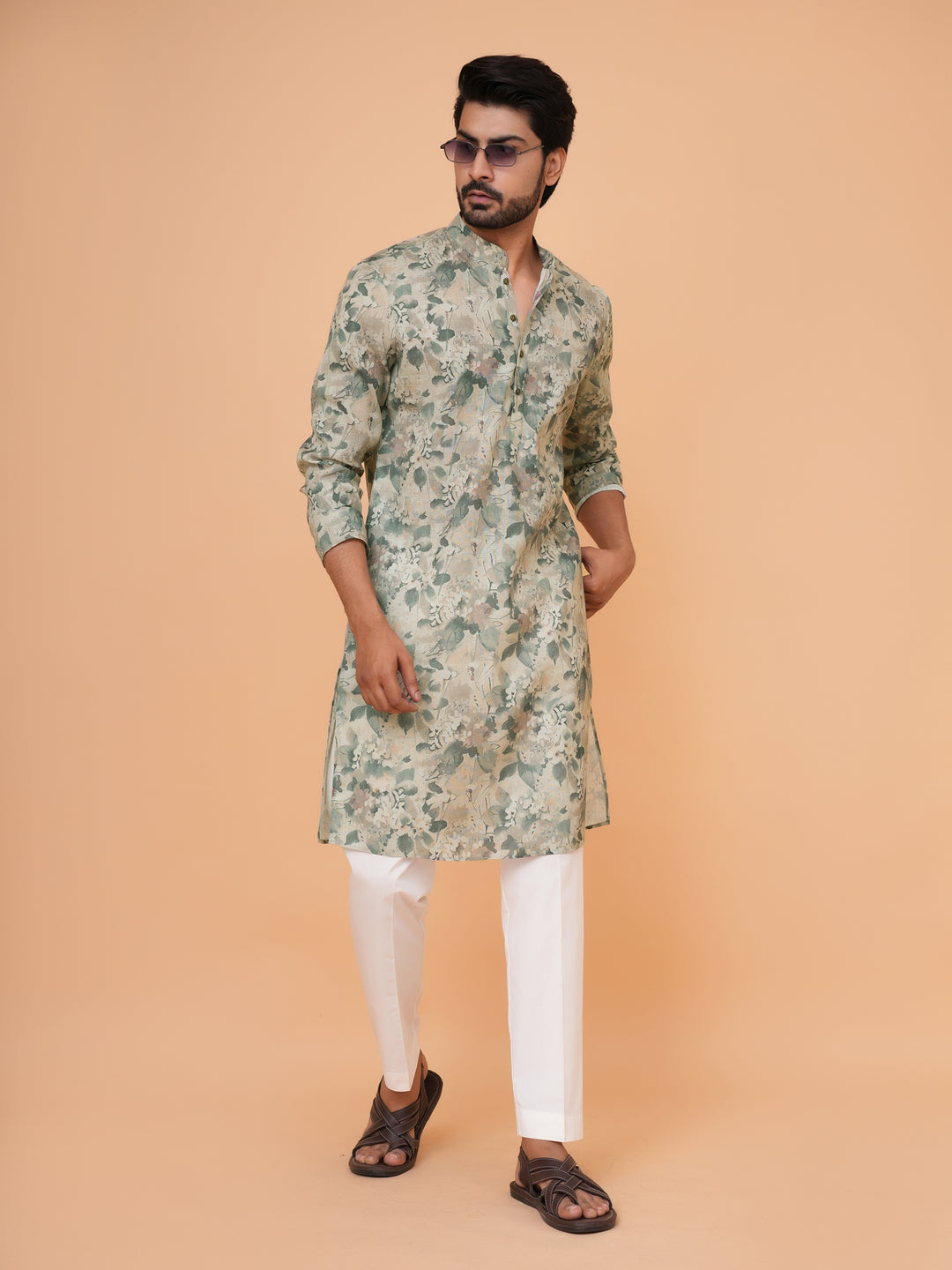 Abstract Green Kurta Set - KM44732-12