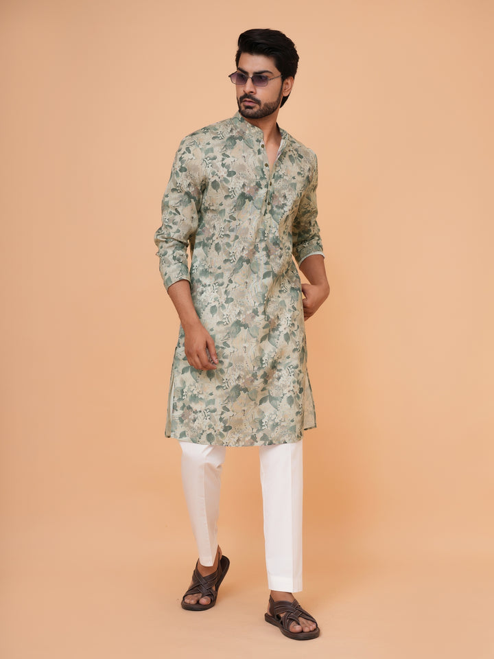 Abstract Green Kurta Set - KM44732-12