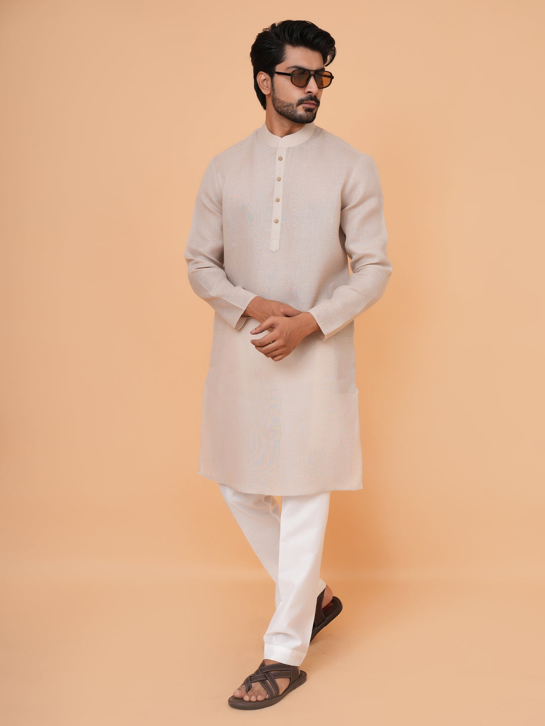 Solid Beige Kurta Set - KM42705-2