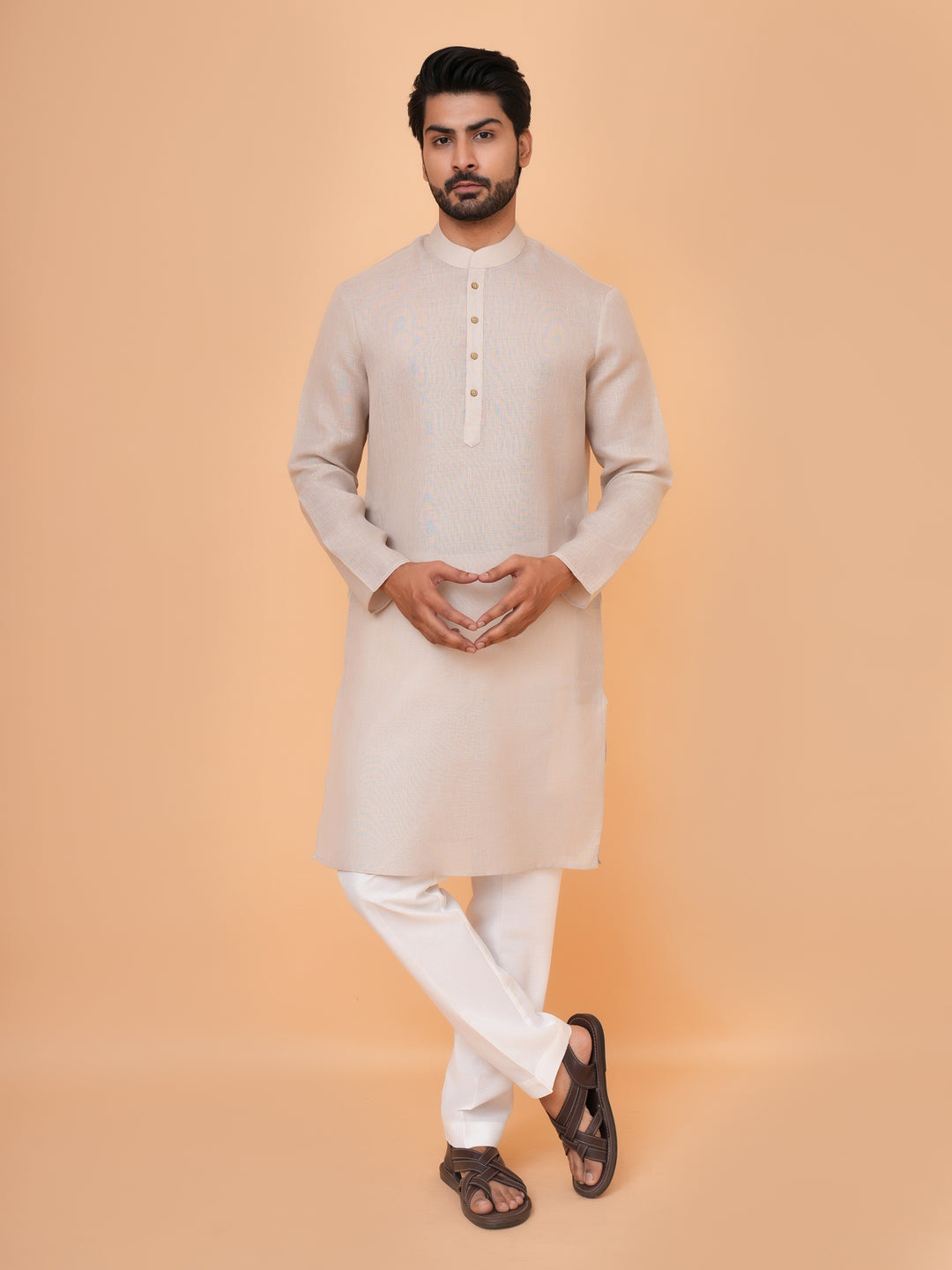 Solid Beige Kurta Set - KM42705-2