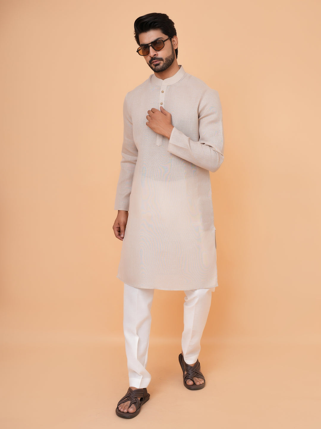 Solid Beige Kurta Set - KM42705-2
